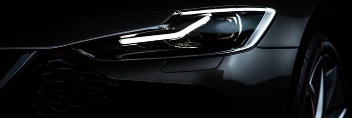 Obraz na płótnie Canvas close up headlight futuristic concept EV car Generative AI