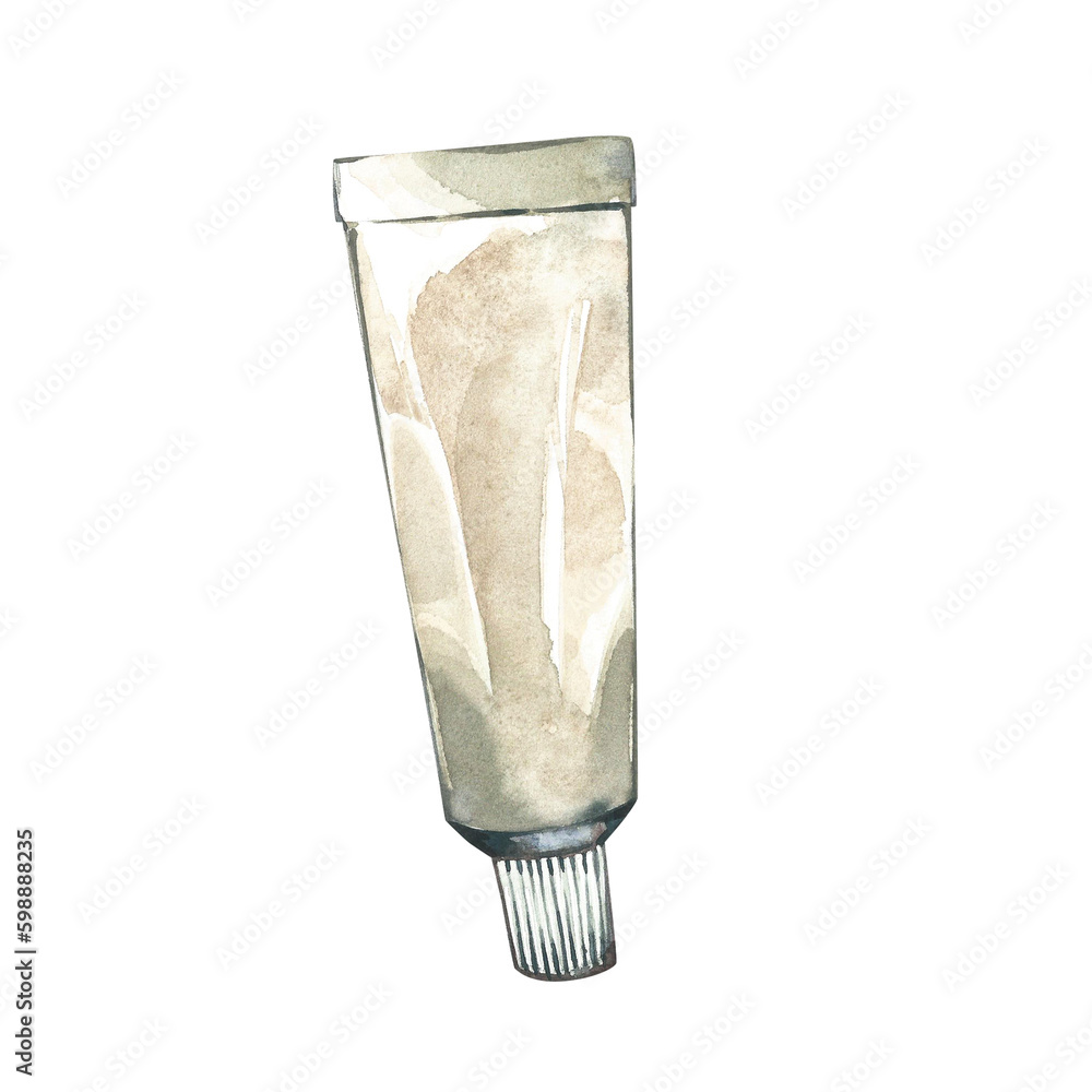 Wall mural Tube of cream for skin and face care isolated on white background. Watercolor hand drawing illustration. Art for design