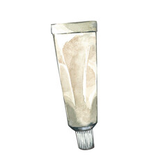 Tube of cream for skin and face care isolated on white background. Watercolor hand drawing illustration. Art for design - 598888235