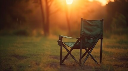 Empty folding camp chair for relaxing on the field Generative AI