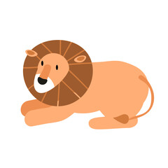 Hand drawn vector illustration of a cute funny lion . Isolated objects. Scandinavian style flat design. Concept for children print. EPS