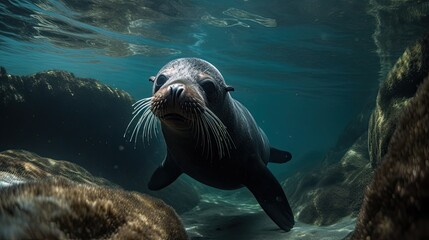 fur seal underwater shot Generative AI