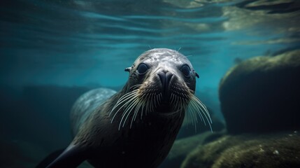 Fototapeta premium fur seal underwater shot Generative AI
