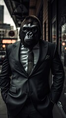 Fototapeta na wymiar Gorilla is the boss of the mafia in Chicago in an expensive shot Generative AI