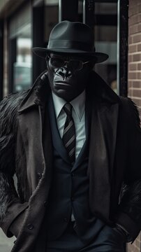 Gorilla is the boss of the mafia in Chicago in an expensive suit Generative AI