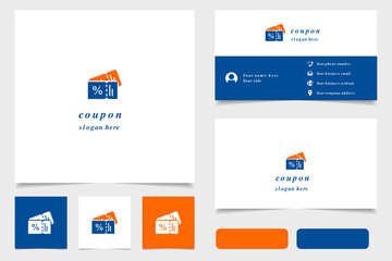 Coupon logo design with editable slogan. Branding book and business card template.