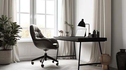 Fototapeta premium leather office chair in modern office Generative AI