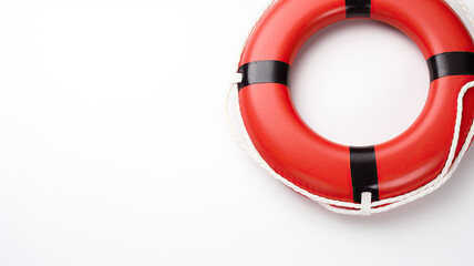 Red lifebuoy ring isolated on white background. Generative Ai