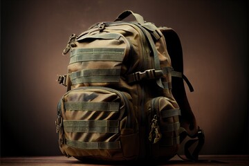 military backpack isolated background Generative AI