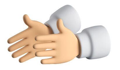 3D realistic cartoon hands with wash or applause gesture, wears a white sleeve on a white background. 3d render illustration