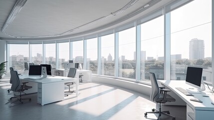 Fototapeta na wymiar Office interior with big panoramic windows Generative AI
