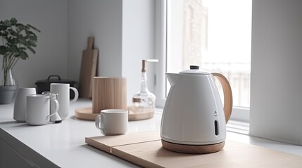 modern electric kettle on the kitchen table Generative AI