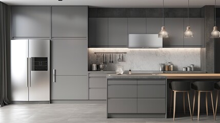 Modern fridge on light interior kitchen Generative AI