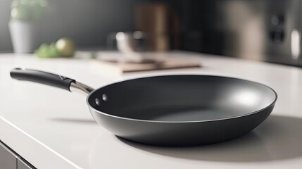 Modern frying pan on kitchen light interior Generative AI