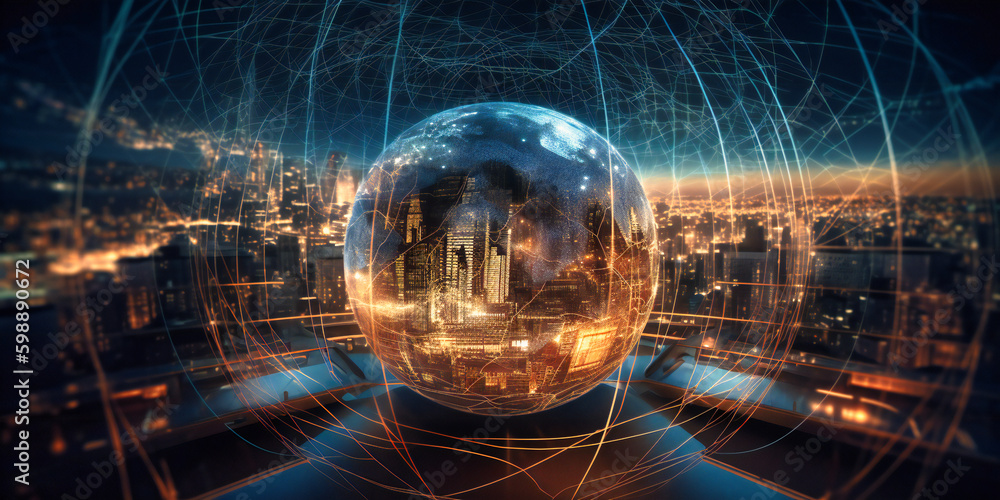 Poster globe image with internet connections in the foreground