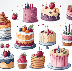 Vector birthday cake collection template