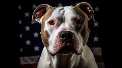 Obraz premium Bulldog in front of USA flag independence day Generative AI