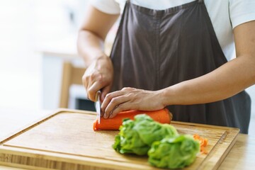 Prepare food  woman is preparing vegetable salad in the kitchen Healthy Food Healthy Cooking