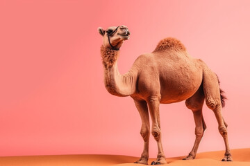 A potrait of animal camel with large empty background. generative ai