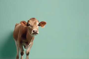 A potrait of animal cow with large empty background. generative ai