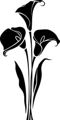 Bouquet of calla lily flowers isolated on a white background. Black silhouette of calla flowers bouquet. Vector illustration