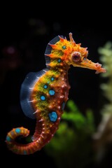 Obraz na płótnie Canvas A seahorse in a colorful aquarium close up Generated AI