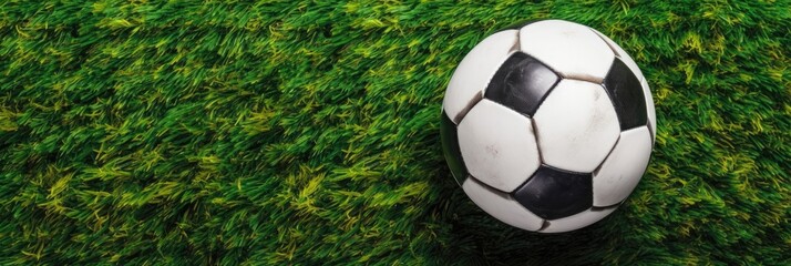 Soccer ball with green grass background, football Generated AI