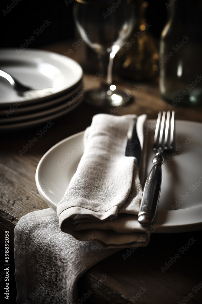 Wall mural table setting with cutlery generative ai