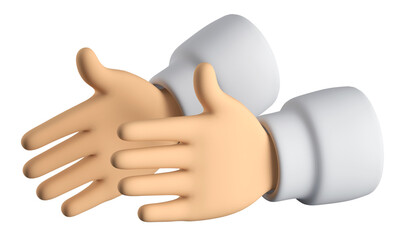3D realistic cartoon hands with wash or applause gesture, wears a white sleeve on a transparent background. 3d render illustration