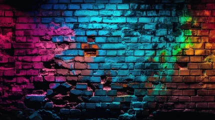 Photo sur Plexiglas Graffiti Broken Brick Wall Texture in Vibrant Colors. Generative AI