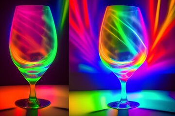Wine glass with multi-colored rainbow light painting on the back - generative ai