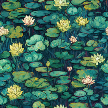 water lily, seamless pattern, Generative AI