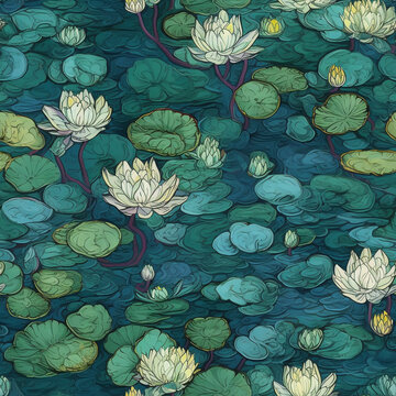 water lily, seamless pattern, Generative AI