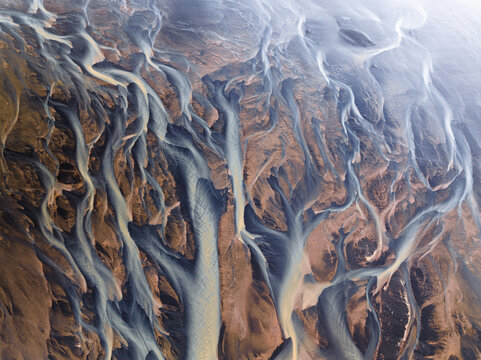 Aerial view of a glacial river in Iceland
