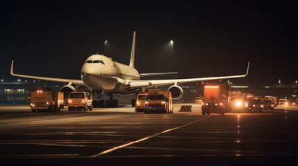 Fototapeta na wymiar Airplane waiting on runway at the airport for cargo loading, generative ai