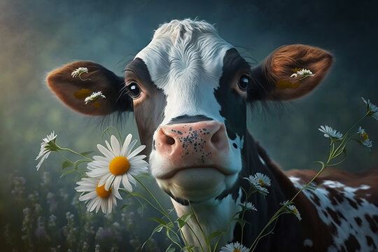 cow with flower. Generative AI
