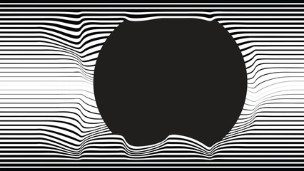 Abstract motion graphic design background . Black circle and horizontal lines . Transition shapes . Movement composition . Vector illustration