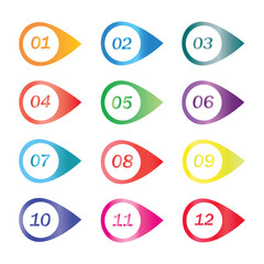 Number Bullet Point Colorful Markers 1 to 12 Vector illustration