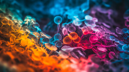 cancer cells stained in vibrant, contrasting colors Generative AI