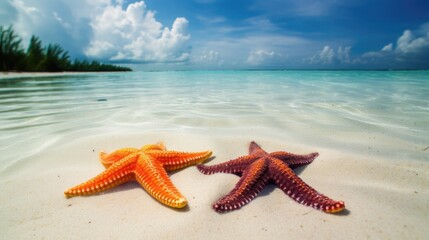 Fototapeta na wymiar two starfish on a Maldivian beach Generated AI