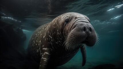 Walrus underwater, close-up Generated AI