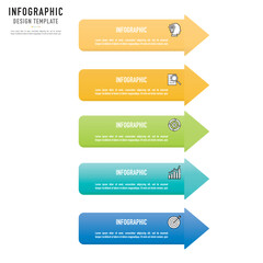 Arrow infographic template or element with 5 step, process, option, bullet, colorful rectangle, triangle, icons, bar, square, label, button, paper origami, tag for sale slide, flowchart, brochure, web