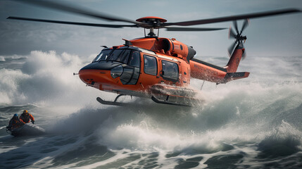 Helicopter rescue at sea - obrazy, fototapety, plakaty