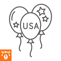 Balloons line icon, outline style icon for web site or mobile app, independence day and celebrate, balloons with stars vector icon, simple vector illustration, vector graphics with editable strokes.