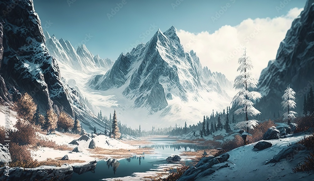 Poster scenery of snow-capped mountains generative ai generative ai