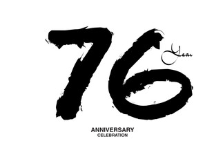 76 Years Anniversary Celebration Vector Template, 76 number logo design, 76th birthday, Black Lettering Numbers brush drawing hand drawn sketch, black number, Anniversary vector illustration