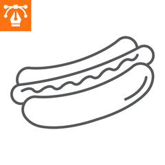 Hot dog line icon, outline style icon for web site or mobile app, independence day and symbol, american fast food vector icon, simple vector illustration, vector graphics with editable strokes.