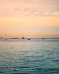 Shipwreck in the sea near border of Indonesia and Singapore.