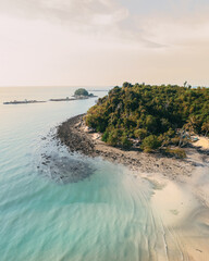 Beautiful turquoise sea at Pelawan Beach, Karimun Regency.