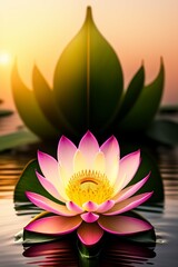 Pink and White lotus floating on water